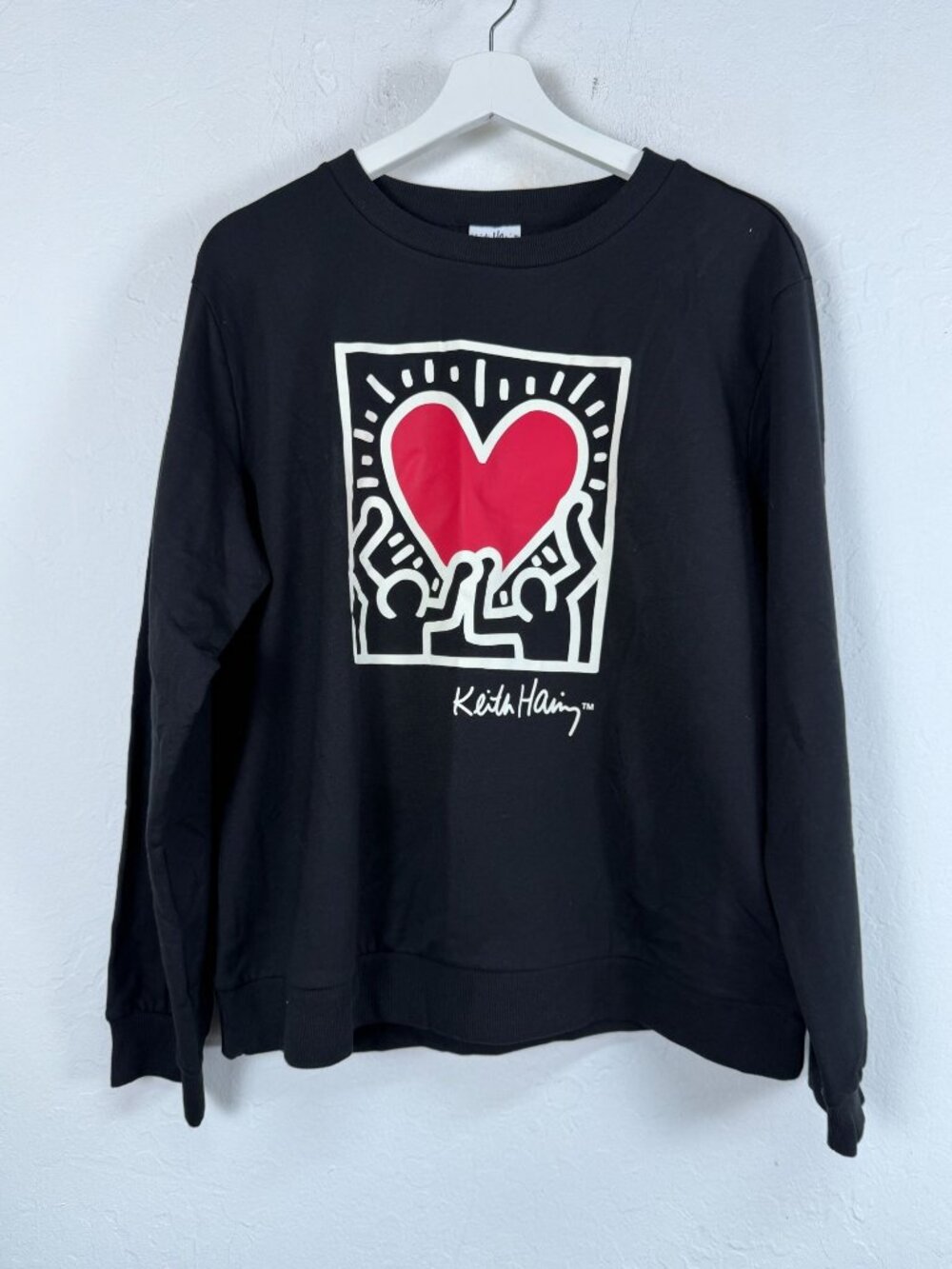 Keith Haring Graphic Sweatshirt Black Heart Licensed Art Crewneck Large New